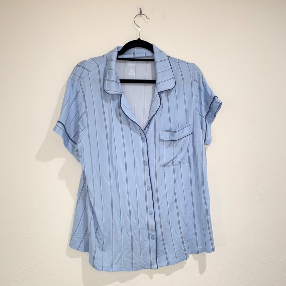 Auden blue stripe button front pajama shirt size xl new with tags cloud knit